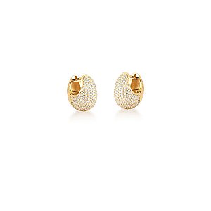 BRINCO ZIRCONIA OVAL ARGOLA 14 COLUNA BANHADO A OURO
