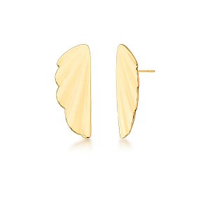 BRINCO LONGO LISO TRABALHADO METADE LEQUE BANHADO A OURO