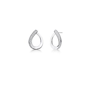 BRINCO ZIRCONIA GOTA CURVO 2 COLUNA VAZADO PRATA 925