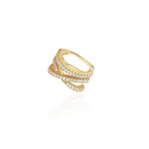 PIERCING DE ORELHA EM X CRAVEJADO DE ZIRCÔNIAS BANHADO A OURO
