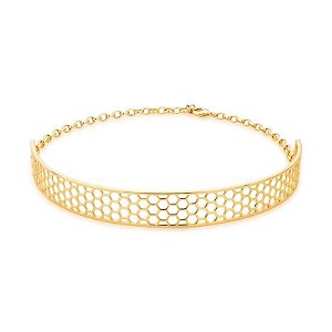 COLAR CHOKER EM ARO GEOMETRICO VAZADO BANHADO A OURO - TAM 35
