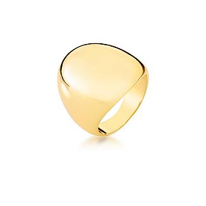 ANEL LISO OVAL ABAULADO INTERIOR VAZADO BANHADO A OURO - TAM 18