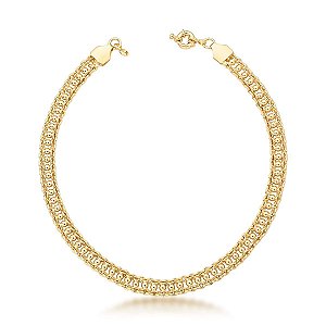 CHOKER DUAS FILEIRAS ELOS E GRANULAÇÕES LISAS BANHADO A OURO - TAM 30