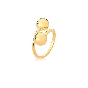 ANEL REGULAVEL LISO 2 BOLA BANHADO A OURO - TAM. 18
