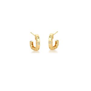 BRINCO ZIRCONIA RETANGULAR FURO FRENTE LATERAL BANHADO A OURO
