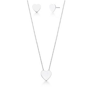 CONJUNTO COM PINGENTE LISO CORACAO 10X8MM PRATA LISA 925 - TAM 45