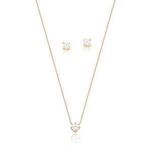 CONJUNTO BRINCO E CORRENTE PONTO DE LUZ BANHADO A OURO - TAM. 45