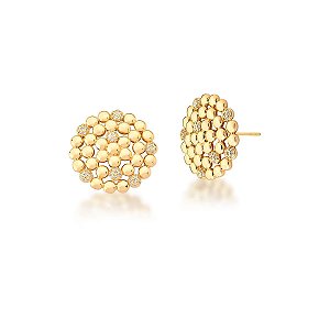 BRINCO MEDIO ZIRCONIA FLOR BOLINHA INTERCALADO REDONDO BANHADO A OURO