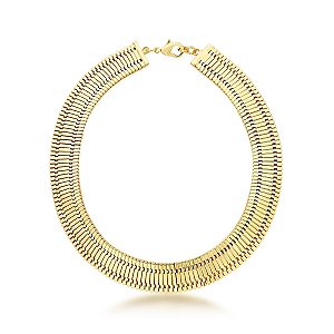 COLAR CHOKER MALHA ESTEIRA LISO RETANGULAR BANHADO A OURO - TAM 35