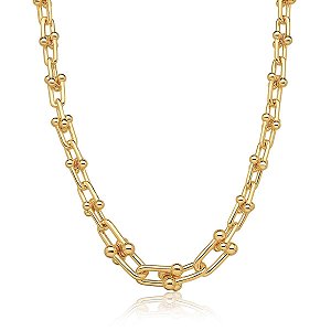 COLAR LISO ELO BOLINHA BANHANDO A OURO - TAM 50