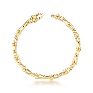 PULSEIRA MALEAVEL LISO ELO BOLINHA BANHADO A OURO - TAM 22