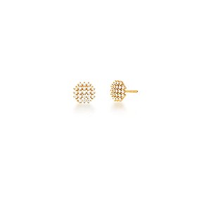 BRINCO EM CÍRCULO CRAVEJADO DE ZIRCÔNIAS BRANCAS BANHADO A OURO
