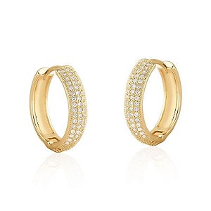 BRINCO ARGOLA COM ZIRCÔNIAS BRANCAS BANHADO A OURO