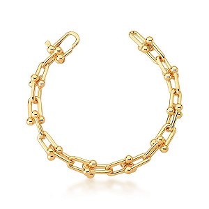 PULSEIRA MALEAVEL LISO ELO BOLINHA BANHADO A OURO - TAM 20