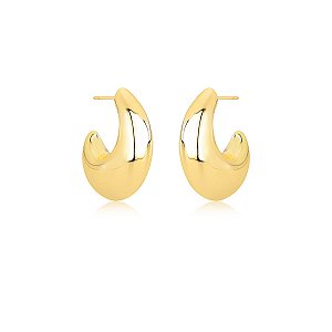 BRINCO MEIA ARGOLA LISO ABAULADO CURVO OVAL BANHADO A OURO