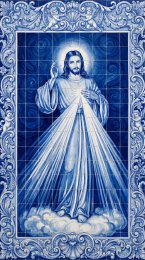 Painel Mosaico Jesus Misericordioso estilo Português Arte Sacra 220x360cm - 100% Azulejo Personalizado Para Casas Capelas Igrejas Templos