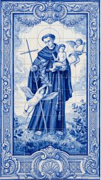 Painel Mosaico Santo Antônio estilo Português Arte Sacra 220x360cm - 100% Azulejo Personalizado Para Casas Capelas Igrejas Templos