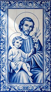 Painel Mosaico São José estilo Português Arte Sacra 120x200cm - 100% Azulejo Personalizado Para Casas Capelas Igrejas Templos