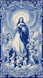 Painel Mosaico N. Sra da Conceição estilo Português Arte Sacra 120x200cm - 100% Azulejo Personalizado Para Casas Capelas Igrejas Templos