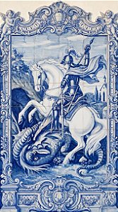 Painel Mosaico São Jorge Guerreiro estilo Português Arte Sacra 120x200cm - 100% Azulejo Personalizado Para Casas Capelas Igrejas Templos