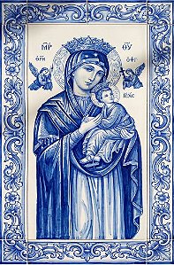 Painel Mosaico Nossa Senhora do Perpétuo Socorro estilo Português Arte Sacra 80x120cm - 100% Azulejo Personalizado Para Casas Capelas Igrejas Templos