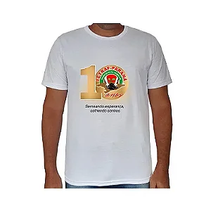 Camiseta Branca Tradicional 10 anos 100% Poliester