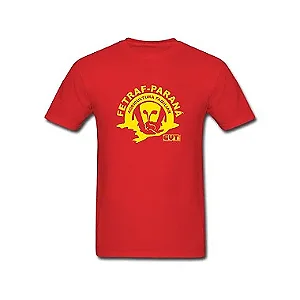Camiseta Vermelha Tradicional com arte amarela 100% Poliester