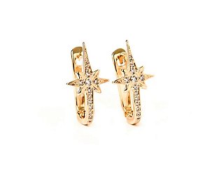 Brincos argola estrela cravejado zircônias cristal