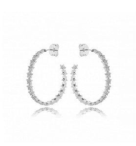 Brincos argola aberta de estrelas cravejada de zircônias cristal