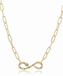 Colar elos e serpente cravejada com zircônias cristal e color.