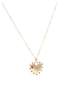 Colar longo 1 metro de bolinhas com pingente coração cheio cravejado zircônias color nas laterais.