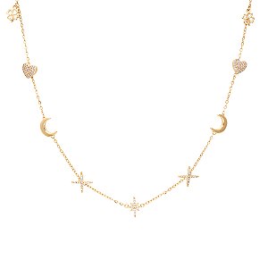 Colar com pingentes cravejados de zircônias cristal.