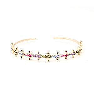 Pulseira bracelete com bolinhas de cristais turmalina rosa, ametista e peridoto.