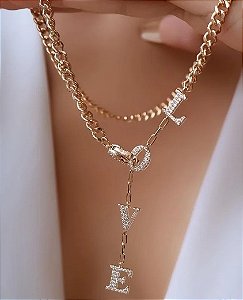 Colar corrente com pingentes cravejados com zircônias cristal