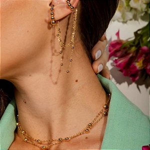 Brincos piercing correntes de bolinhas