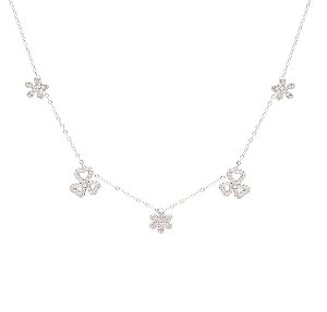 Colar com pingentes de flores cravejadas de zircônias cristal prata 925