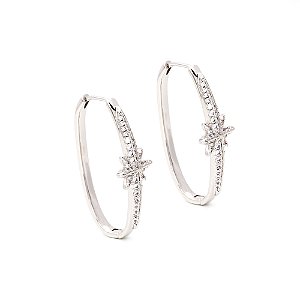 Brincos argola oval estrela cravejado zircônias cristal
