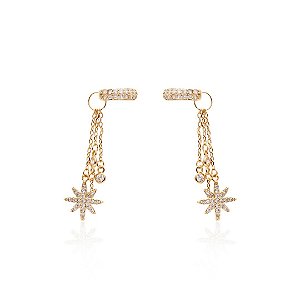 Brincos argola cravejada zircônias cristal e pingentes removíveis franja com ponto de luz e estrelas