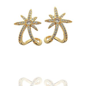 Brincos ear cuff estrelas cravejadas com zircônias cristal