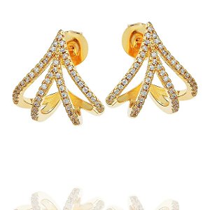Brincos ear cuff linhas cravejadas com zircônias cristal