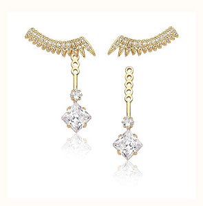 Brincos ear jacket com pingente de zircônias cristal