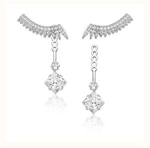 Brincos ear jacket com pingente de zircônias cristal