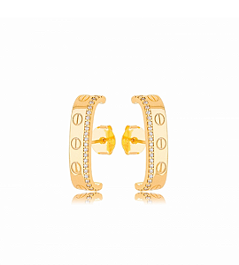 Brincos ear hook inspiração com zircônias baguete cristal nas laterais