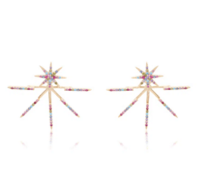 Brincos ear jacket de estrela 8 pontas cravejadas com zircônias color
