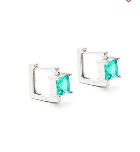 Brincos argola quadrada com cristal paraíba frontal