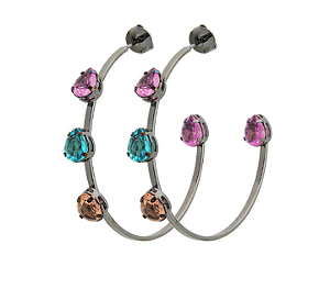 Brincos argola aberta com cristais redondos color