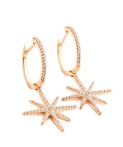 Brincos argola com pingente removível estrela cravejada com zircônias cristal