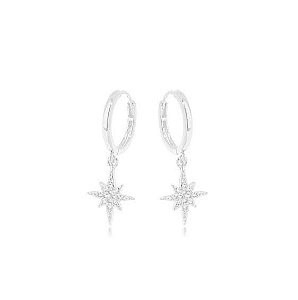 Brincos argolinha com pingente estrela M cravejada com zircônias cristal