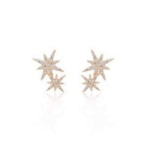 Brincos ear cuff com duas estrelas cravejadas com zircônias cristal