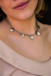 Colar corrente pingentes de coração lisos